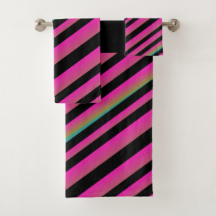 Zwarte Ombre Rainbow Stripes Hot Pink Bad Handdoek