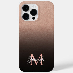 Zwarte Ombre Rose Goud Folie Textuur Foto Monogram Case-Mate iPhone 14 Pro Max Hoesje