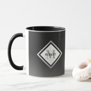 Zwarte Ombre Zilveren Marmeren Monogram Mok