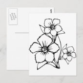 Zwarte omtrek van drie bloemen briefkaart (Voorkant / Achterkant)