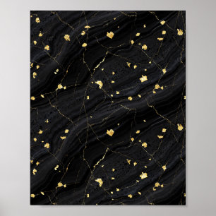 Zwarte Onyx en Goudblad Marmer Kunstposter Poster