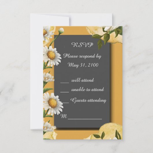 zwarte onyx retro wit sinaasappel Margaret bloem RSVP Kaartje (Voorkant)