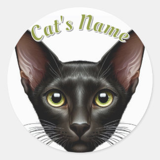 zwarte Oosterse Korthaar Kat · Gepersonaliseerd Ronde Sticker