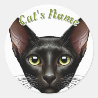 zwarte Oosterse Korthaar Kat · Personaliseer Ronde Sticker