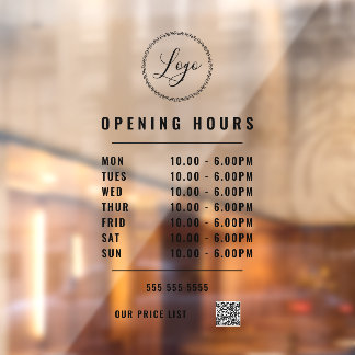 Zwarte Openingstijden Logo QR Code Transparant Raamsticker