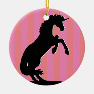 Zwarte opfok Unicorn (roze striped) Keramisch Ornament