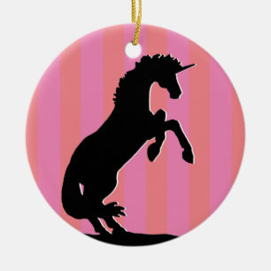 Zwarte opfok Unicorn (roze striped) Keramisch Ornament