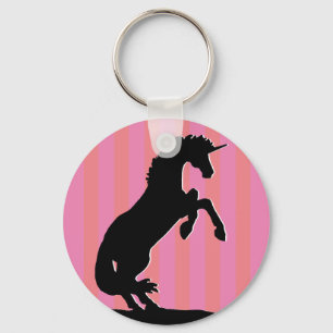Zwarte opfok Unicorn (roze striped) Sleutelhanger
