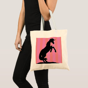 Zwarte opfok Unicorn (roze striped) Tote Bag