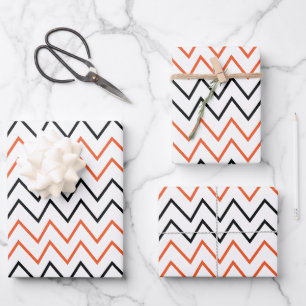 Zwarte Oranje Chevron Zigzag Inpakpapier Vel