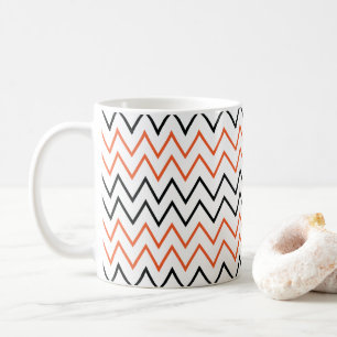 Zwarte Oranje Chevron Zigzag Koffiemok