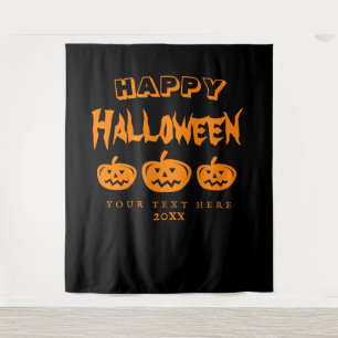 Zwarte oranje griezelige Halloween-feest fotobehan Wandkleed