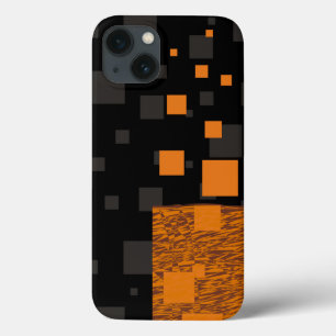 Zwarte oranje grijze vierkantjes abstracte blokken iPhone 13 hoesje
