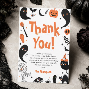 Zwarte Oranje Halloween Baby Shower Bedankkaart