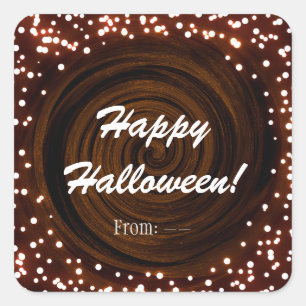 Zwarte & Oranje Halloween Lichtjes Feestartikel Vierkante Sticker
