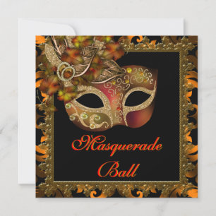 Zwarte Oranje Halloween Maskerade Feest Kaart