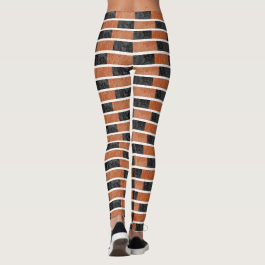 Zwarte & Oranje Halloween Waterverf Stripe Leggings (Achterkant)