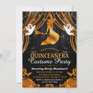 Zwarte & Oranje Heks & Glanzende Gordijn Quinceañe Kaart