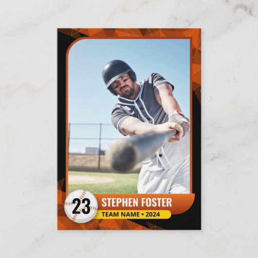 Zwarte Oranje Honkbal Ruilkaart Honkbalspeler Contactkaartje (Voorkant)