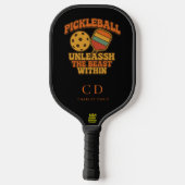Zwarte oranje leuke quote retro monogram pickleball paddle (Achterkant)