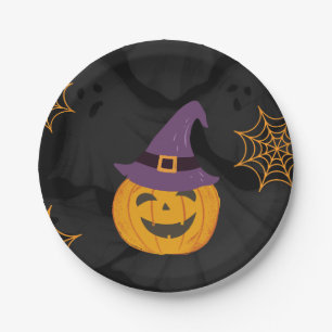 Zwarte Oranje Pomp Halloween Feestje  Papieren Bordje