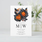 Zwarte Oranje Rozen Gothic Wedding Kaart (Staand voorkant)