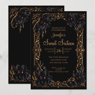 Zwarte Orchideeën Gothic Sweet 16 Kaart
