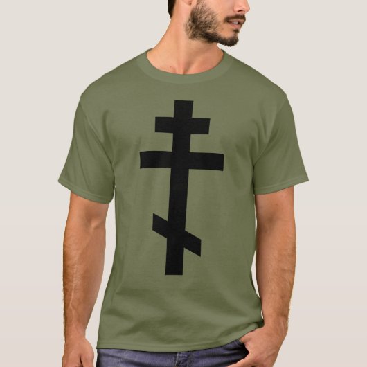 Zwarte Orthodoxe Kruis. Olive Drab T-shirt (Voorkant)
