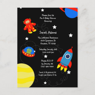 Zwarte Outer Space UFO Baby shower Briefkaart