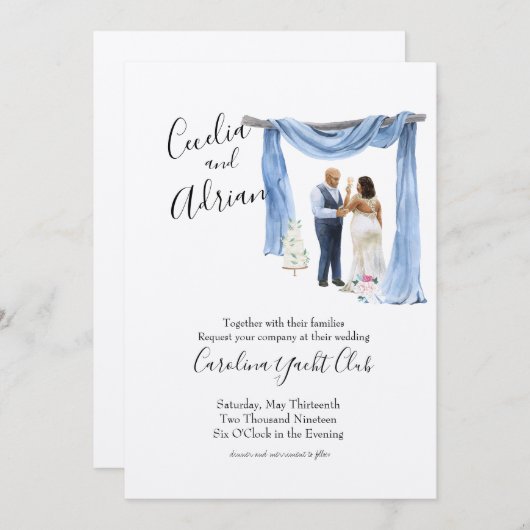 Zwarte Paar Spring Botanical Wedding Invitation Kaart (Voorkant / Achterkant)