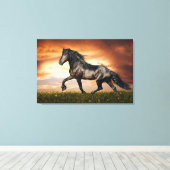 zwarte paard canvas afdruk (Insitu (Houten vloer))