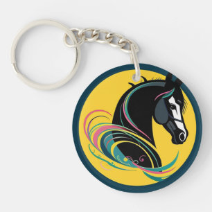 Zwarte Paard Cartoon Illustratie Sleutelhanger