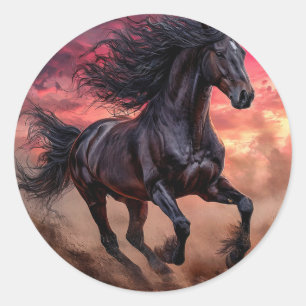 Zwarte paard esthetiek ronde sticker
