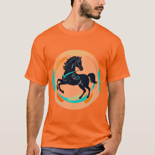 Zwarte Paard op een Kleurrijke Achtergrond T-shirt