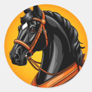 🐎 Zwarte Paard Portret Minimaal Elegant Dieren Ku Ronde Sticker