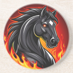 🔥 Zwarte Paard Vuur Kunst Cadeau Voor Paard Liefh Zandsteen Onderzetter