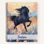 Zwarte Paard Wildflower Meisjes Bloemen Blauw Roze Notitieboek (Voorkant)