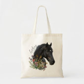 Zwarte Paard Wildflowers Een Naam Personalisatie Tote Bag (Voorkant)