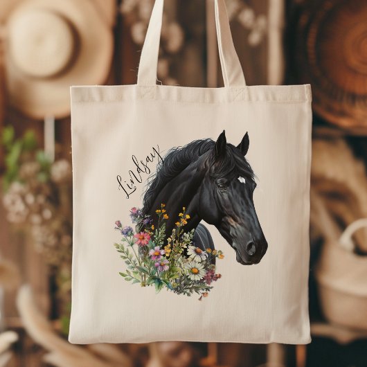 Zwarte Paard Wildflowers Een Naam Personalisatie Tote Bag