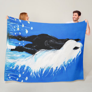 Zwarte Paard Witte Manen Wandelend op Water Fleece Deken