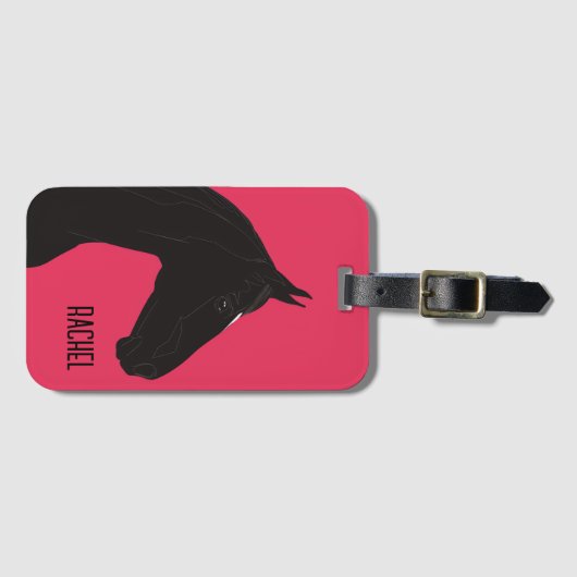 Zwarte paarden bagagelabel (Voorkant (horizontaal))