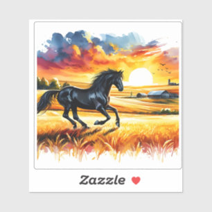 Zwarte paarden galopperen in Golden Fields Sticker