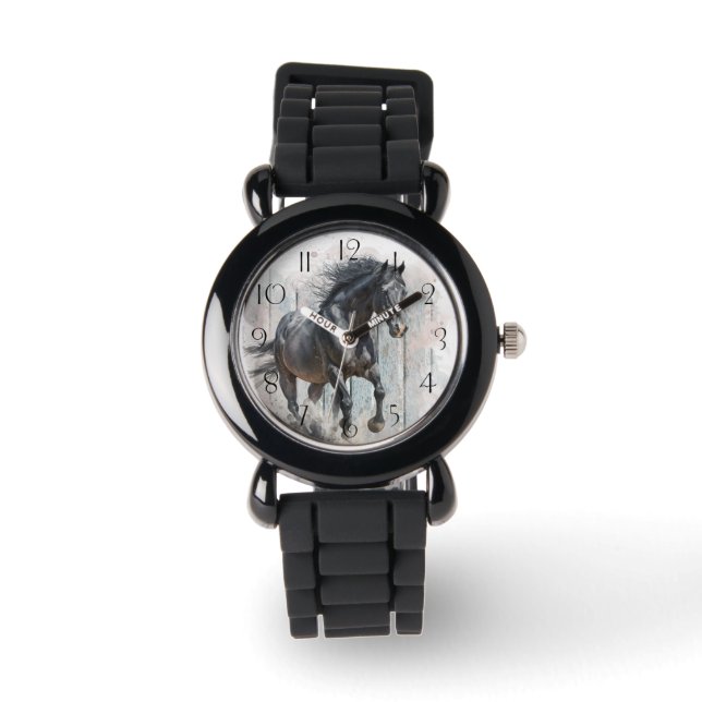 Zwarte paarden horloge (Voorkant)