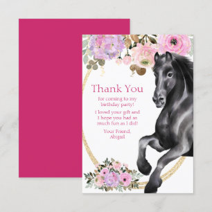  zwarte paarden met roze bloemen op zaterdag bedankkaart
