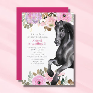 zwarte paarden met roze bloemen op zaterdag kaart