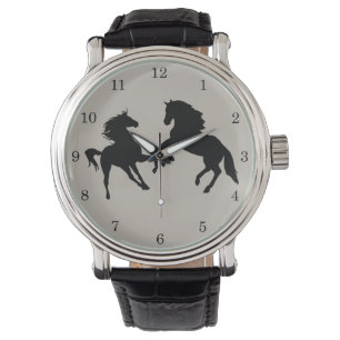 Zwarte paarden - Tekenen - Voeg uw kleur/tekst toe Horloge