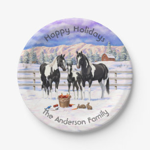 zwarte paardenpestjes met kwartsverf in sneeuw papieren bordje