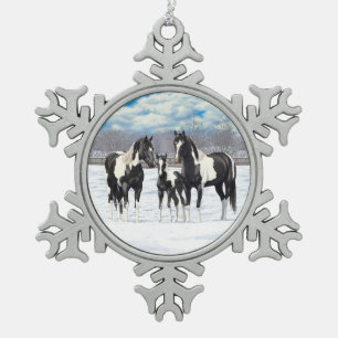 zwarte paardenpestjes met kwartsverf in sneeuw tin sneeuwvlok ornament