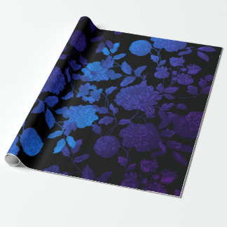 Zwarte Paarse Blauwe Ombre Moderne Bloemen Cadeaupapier
