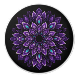 Zwarte, Paarse, Blauwgroen & Blush Mandala Keramis Keramische Knop